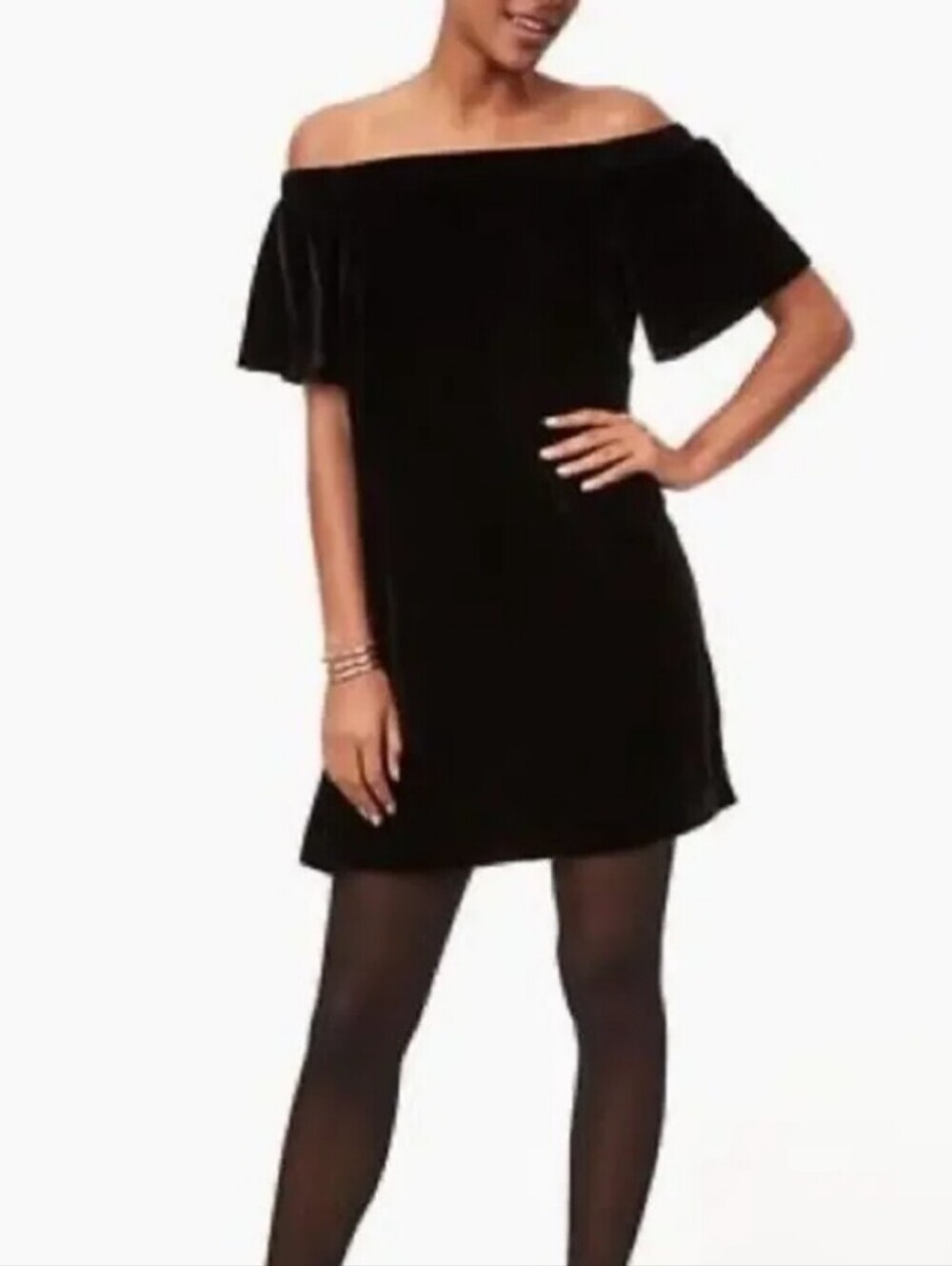 LOFT Velvet Off-Shoulder Dress, Black size XS